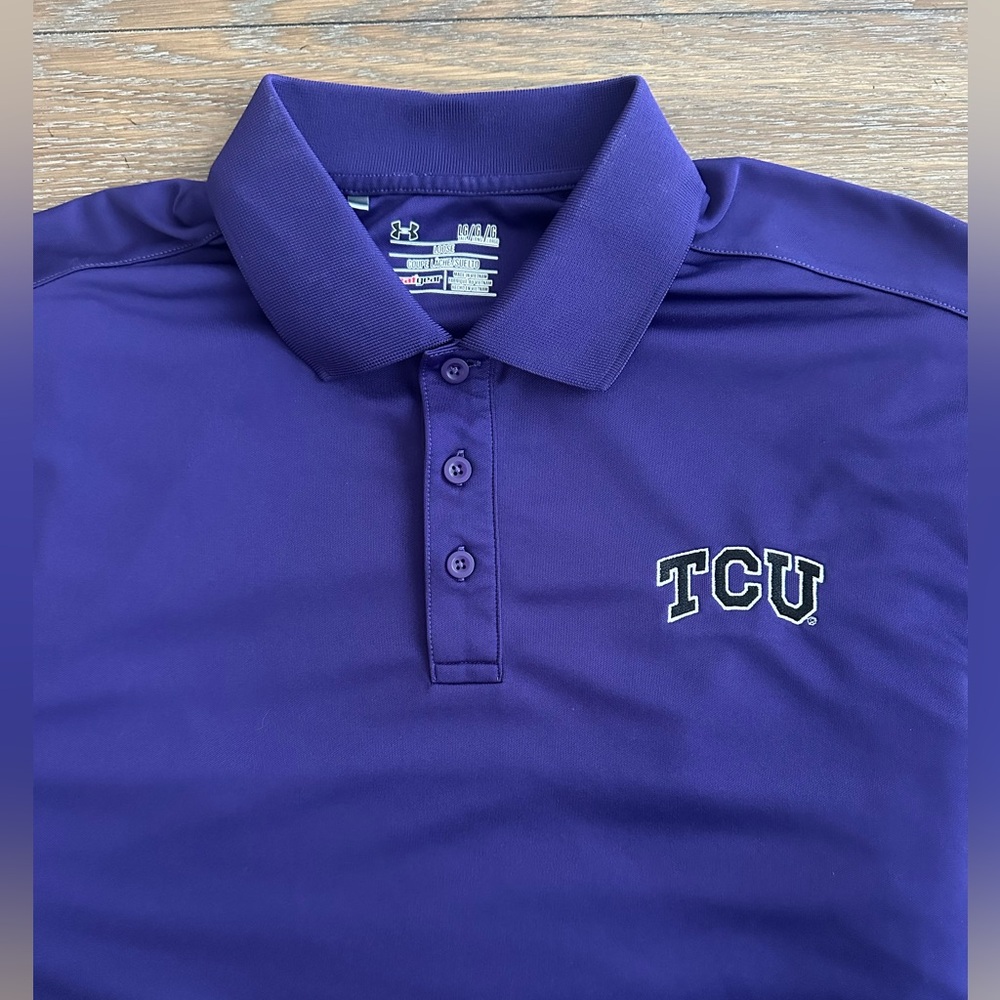 Under‎ Armour TCU Horned Frogs Embroidered Short Sleeve Polo Shirt Size L